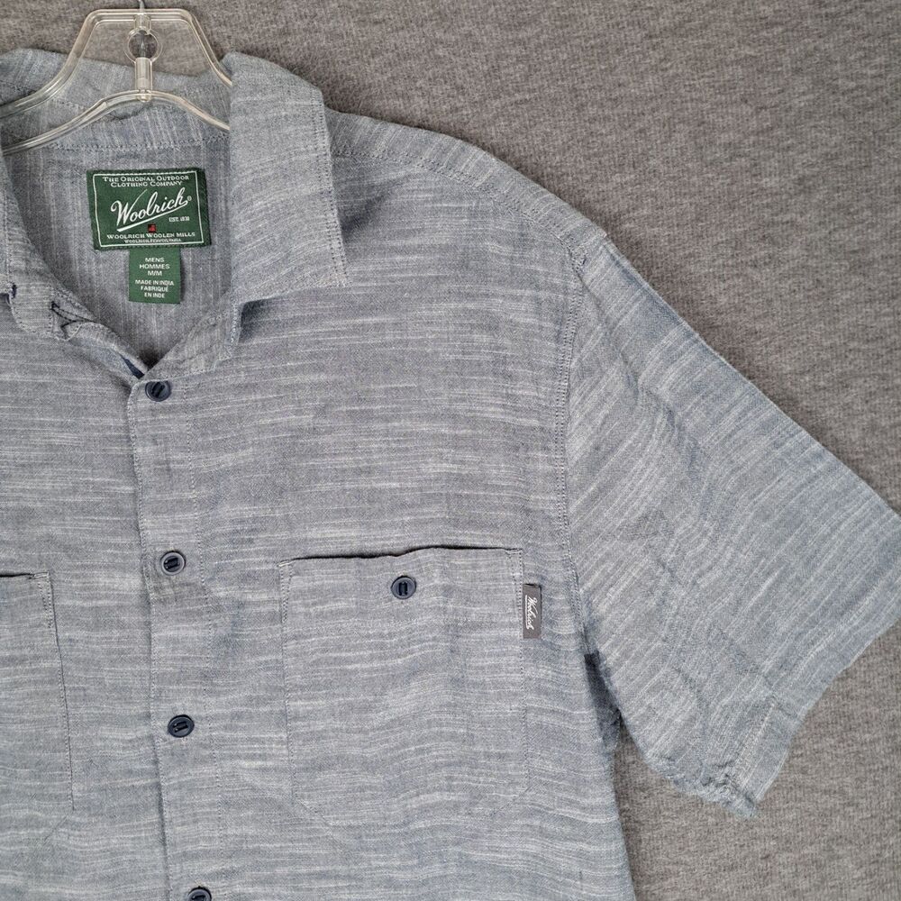 Woolrich Mens Size Medium Gray Heather Button Up Short Sleeve Shirt Pockets